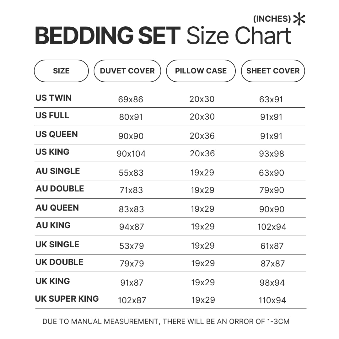 Bedding Set Size Chart - One Piece AU Store