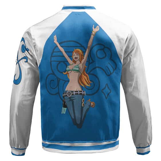 Belly Monetary Symbol And Cheerful Nami Varsity Jacket Back - One Piece AU Store
