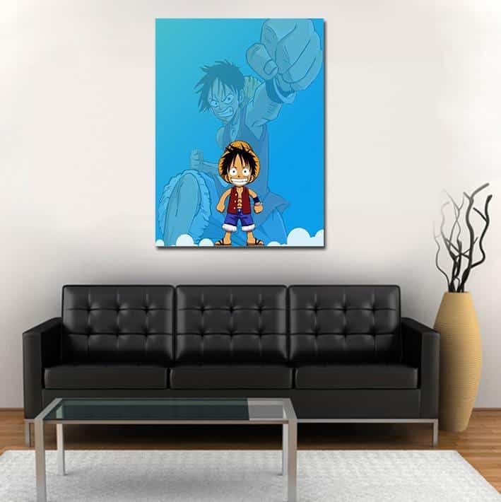 One Piece Chibi And Adult Straw Hat Luffy Blue 1pc Wall Art 1 - One Piece AU Store