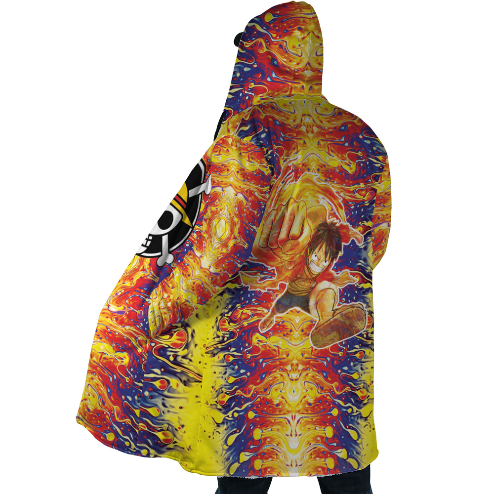 Trippy Luffy One Piece AOP Hooded Cloak Coat SIDE Mockup - One Piece AU Store