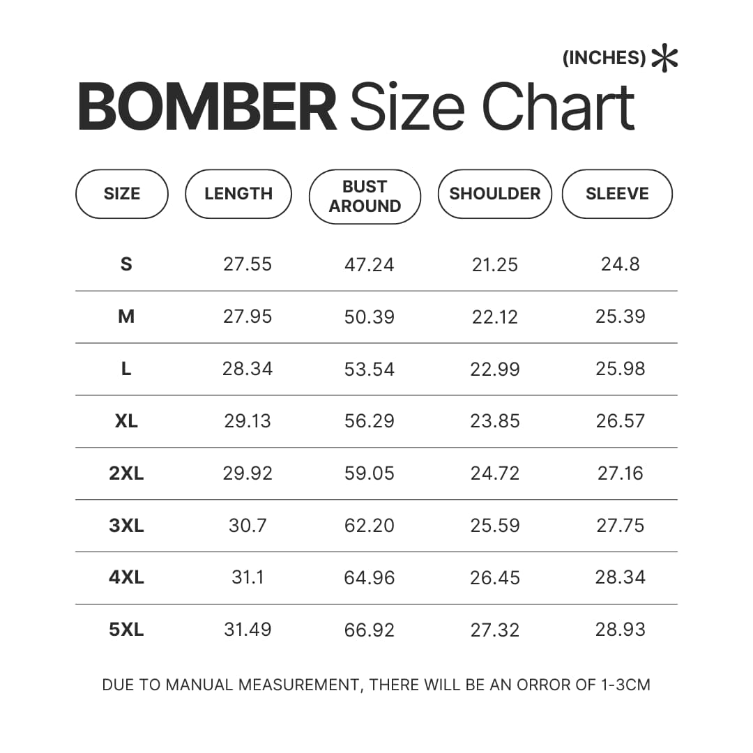 Bomber Size Chart 1 - One Piece AU Store