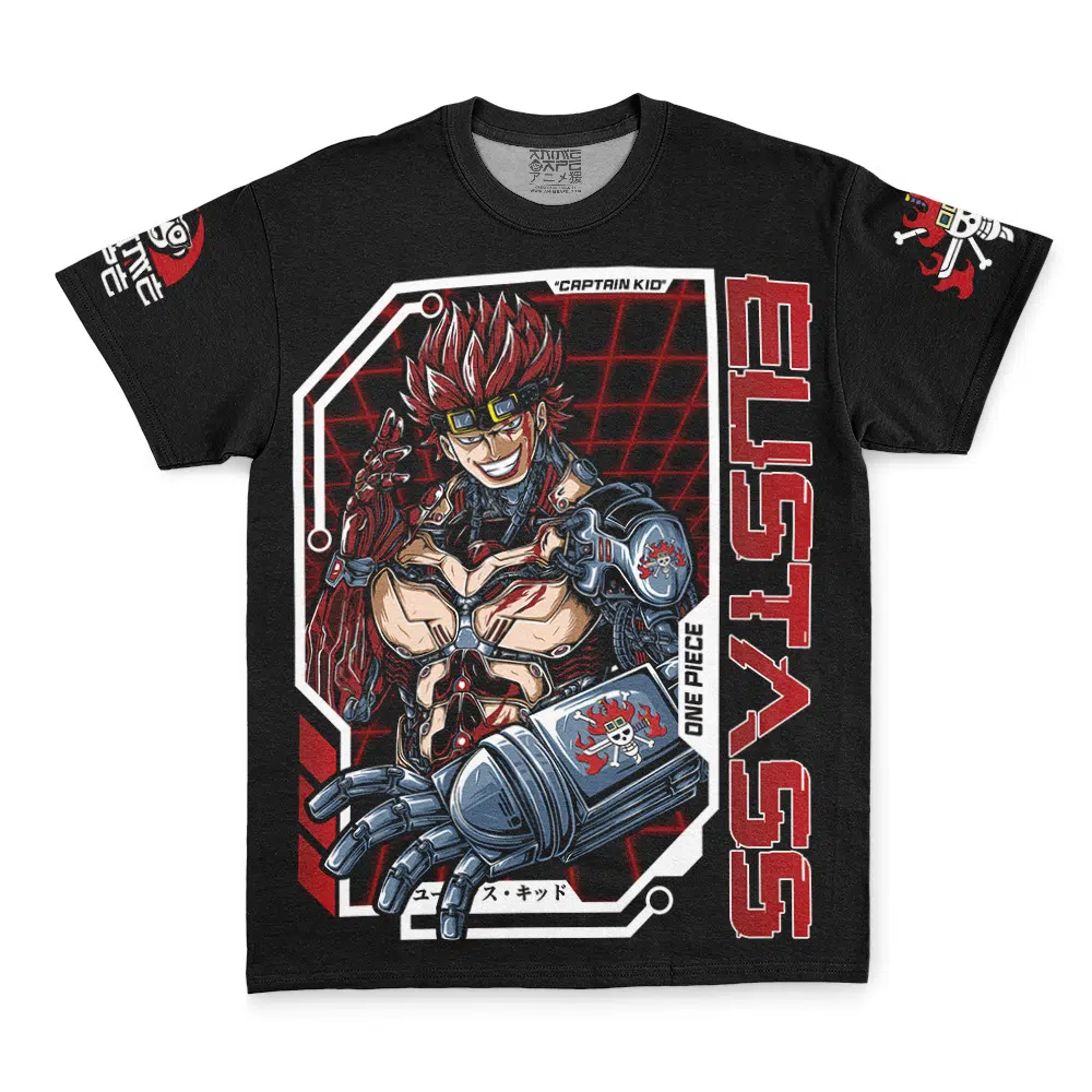 Cyborg Eustass Kid One Piece Streetwear T Shirt FRONT Mockup - One Piece AU Store