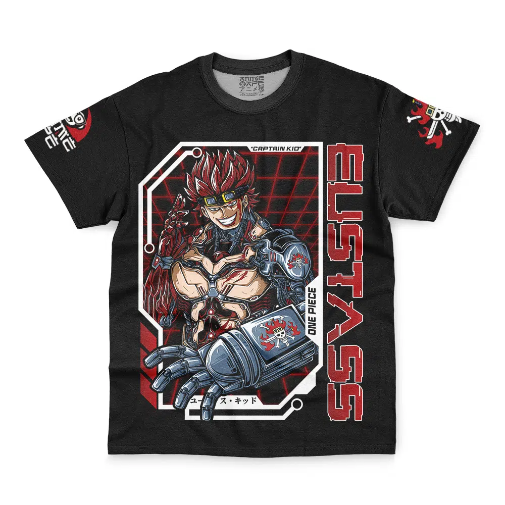 Cyborg Eustass Kid One Piece Streetwear T Shirt FRONT WRINKLY Mockup - One Piece AU Store