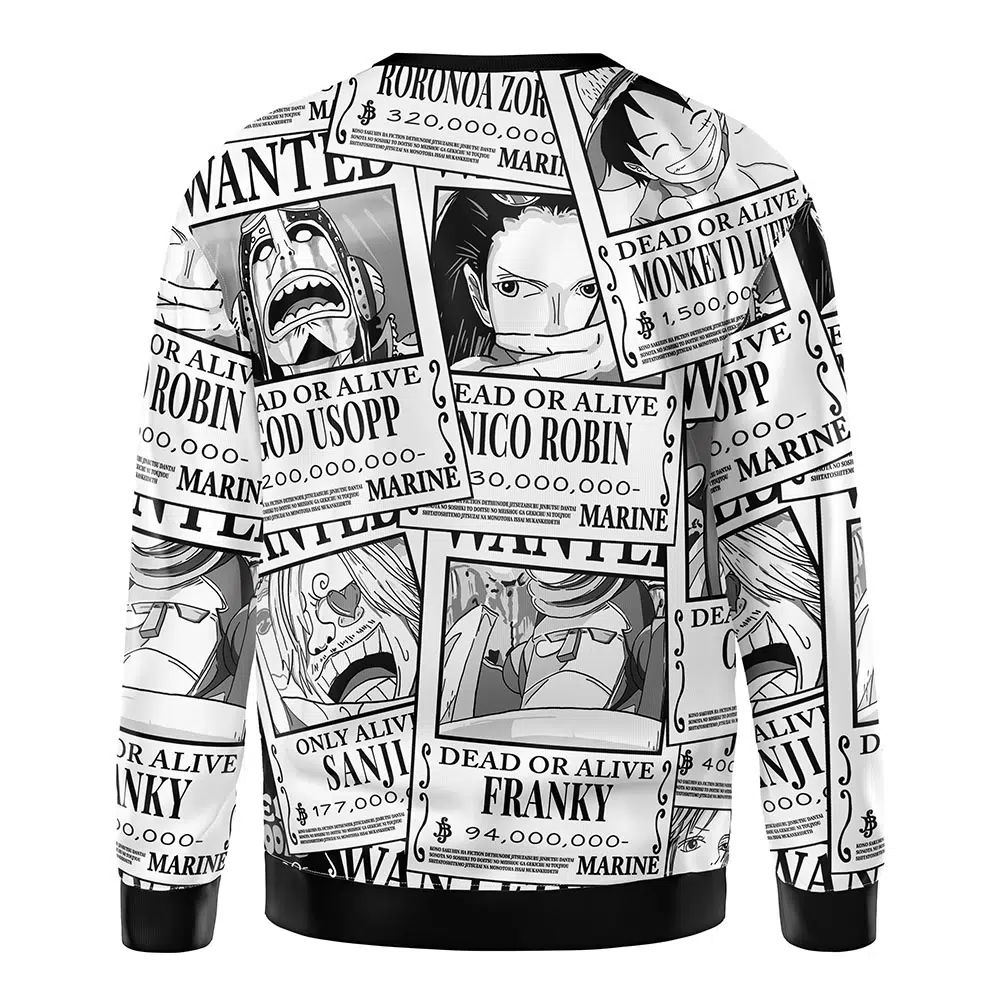 Straw Hat Wanted Pattern One Piece Sweatshirt BACK mockup - One Piece AU Shop